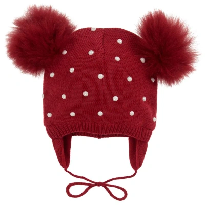 Monnalisa Babies' Girls Knitted Pom-pom Hat In Red