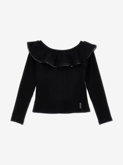 Monnalisa Babies' Girls Knitted Ruffle Collar Top In Black