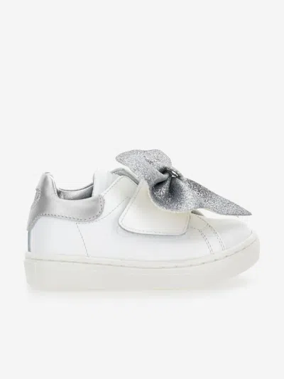 Monnalisa Kids'  Girls Leather Bow Trainers In Cream + Silver