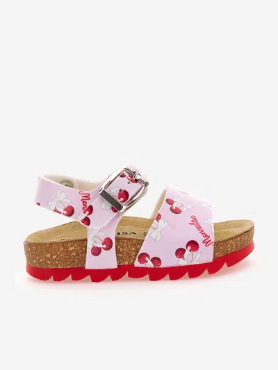 Monnalisa Babies' Girls Leather Cherry Sandals In Pink