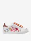 Monnalisa Floral Ramage Leather Sneakers In Ivory