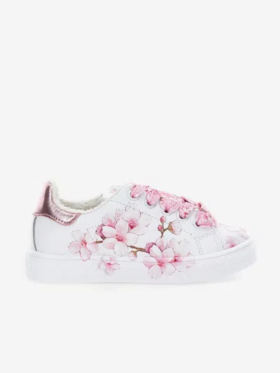 Monnalisa Kids'  Girls Leather Peach Blossom Trainers In White