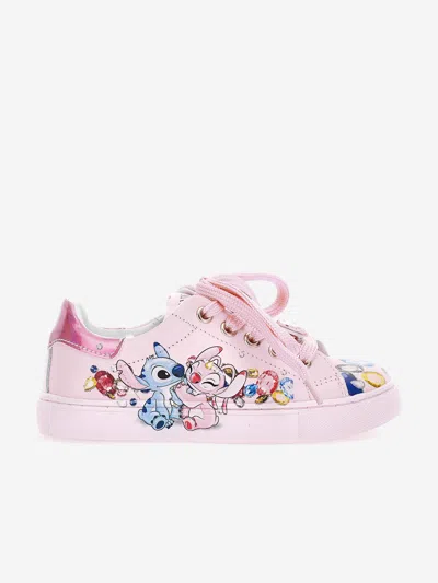 Monnalisa Kids' Girls Leather Stitch And Angel Trainers In Pink