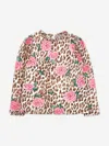 Monnalisa Girls Leopard And Rose Jersey Top In Multi