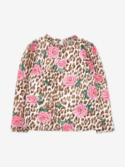 Monnalisa Babies'  Girls Leopard And Rose Jersey Top In Multi