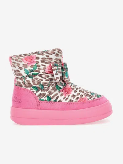 MONNALISA MONNALISA GIRLS LEOPARD AND ROSE SNOW BOOTS