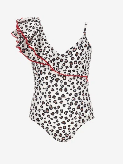 Monnalisa Girls Leopard Print Swimsuit In Beige