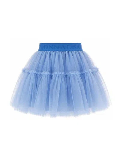 Monnalisa Girls' Lightweight A-line Mini Skirt In Light Blue
