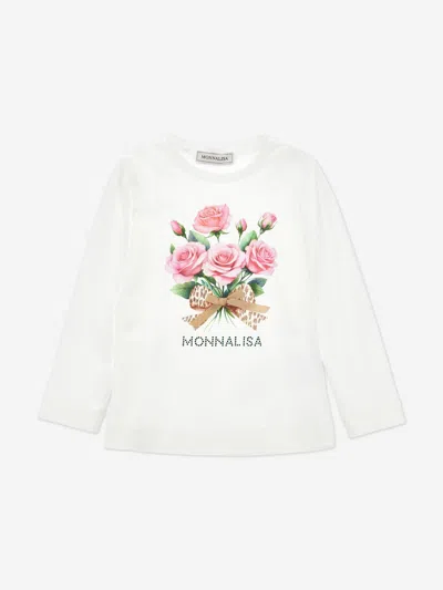Monnalisa Babies' Girls Long Sleeve Bouquet T-shirt In White