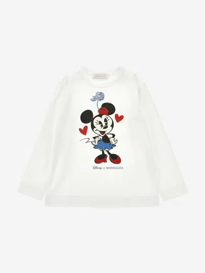 Monnalisa Babies' Girls Long Sleeve Diamante Minnie T-shirt In White