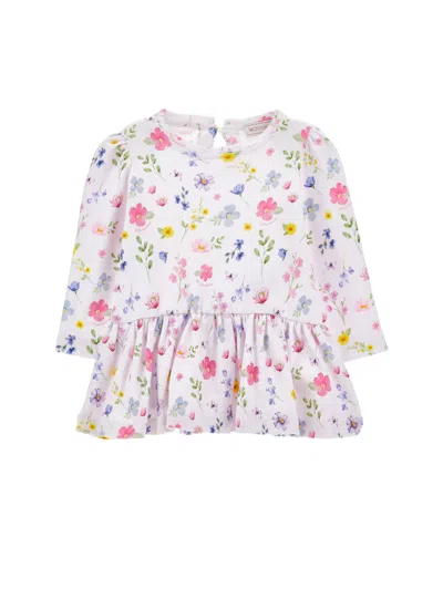 Monnalisa Girls Long Sleeve Floral T-shirt Dress With Back Button Closure In Lilla