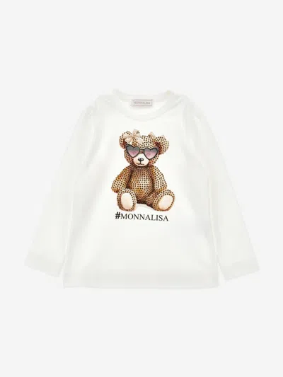 Monnalisa Babies' Girls Long Sleeve Teddy Bear T-shirt In White