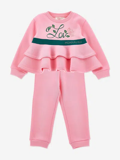 Monnalisa Babies' Girls Love Ruffle Tracksuit In Pink