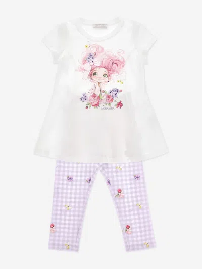 Monnalisa Babies'  Girls Maxi T-shirt And Leggings Set In Purple