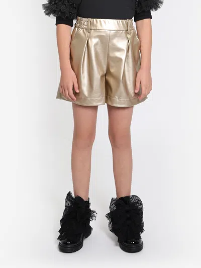 Monnalisa Kids' Metallic Cotton Shorts In Gold