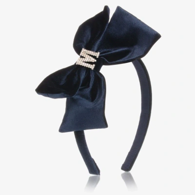 Monnalisa Kids' Girls Navy Blue Velvet Bow Hairband