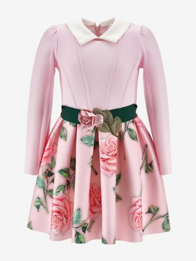 Monnalisa Babies' Girls Neoprene Rose Dress In Pink