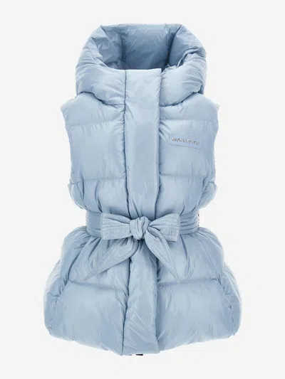 Monnalisa Kids'   Padded Gilet With Ribbon Belt In Bubble Blue