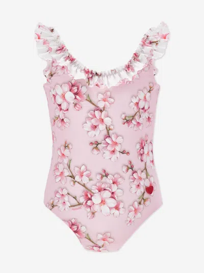 Monnalisa Kids'  Girls Peach Blossom Swimsuit In Pink