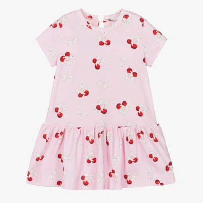 Monnalisa Kids' Girls Pink Cotton Cherry Dress