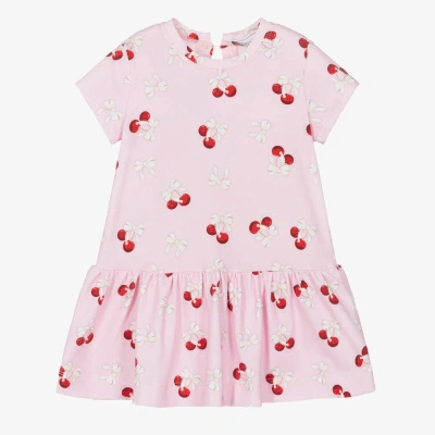 Monnalisa Babies' Bow-print Dropped-waist Dresss In Pink