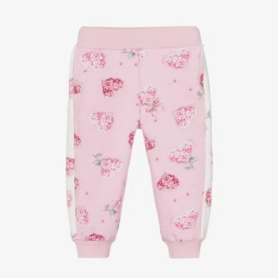 Monnalisa Babies' Girls Pink Cotton Floral Heart Joggers