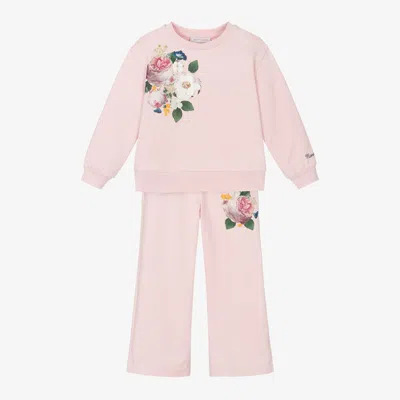 Monnalisa Babies' Girls Pink Cotton Floral Tracksuit