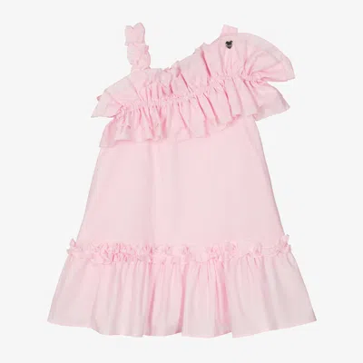 Monnalisa Kids' Ruffle Cotton Dress In Pink
