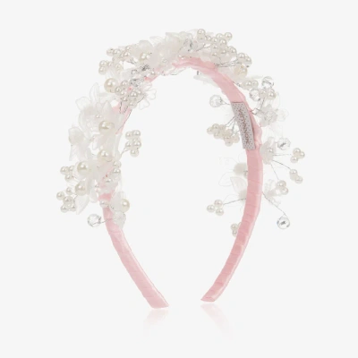 Monnalisa Kids' Girls Pink Floral Pearl Hairband