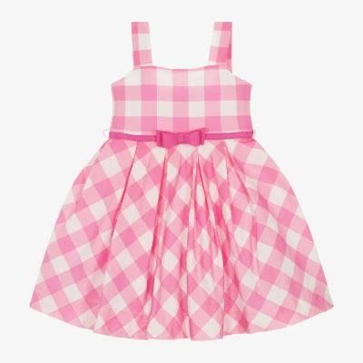 Monnalisa Kids' Girls Pink Gingham Cotton Dress