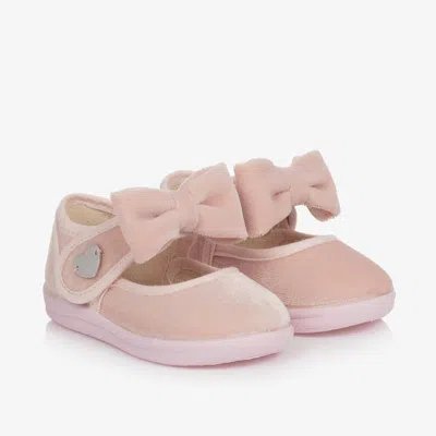 Monnalisa Babies' Girls Pink Velvet Bow Shoes