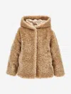Monnalisa Plush Jacket With Hood In Beige