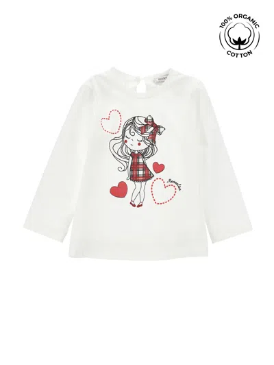 Monnalisa Kids'   Girls Print Organic Cotton T-shirt In Cream