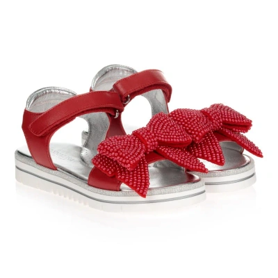 Monnalisa Kids' Girls Red Bow Leather Sandals