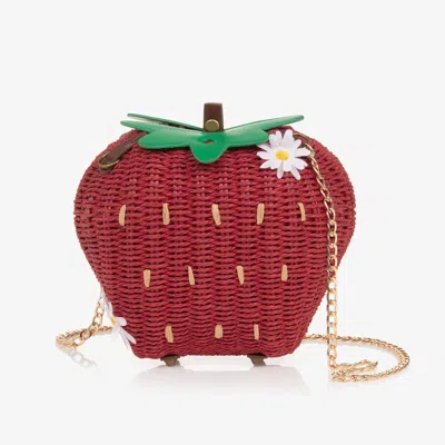 Monnalisa Kids' Girls Red Woven Strawberry Bag (26cm)