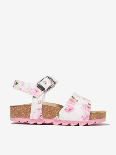 Monnalisa Kids'   Floral Print Sandals In White + Multicolor