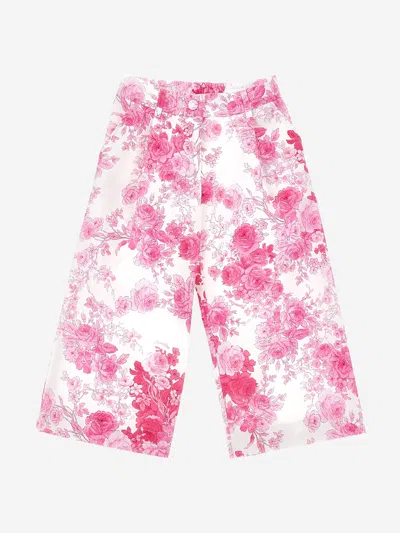 Monnalisa Kids' Girls Rose Print Trousers In Pink