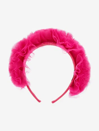 Monnalisa Babies' Girls Ruched Tulle Headband In Pink