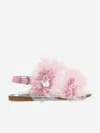 Monnalisa Nappa Leather Sandals With Tulle Ruffles In Pink