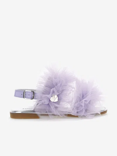 Monnalisa Kids' Girls Ruched Tulle Sandals In Purple
