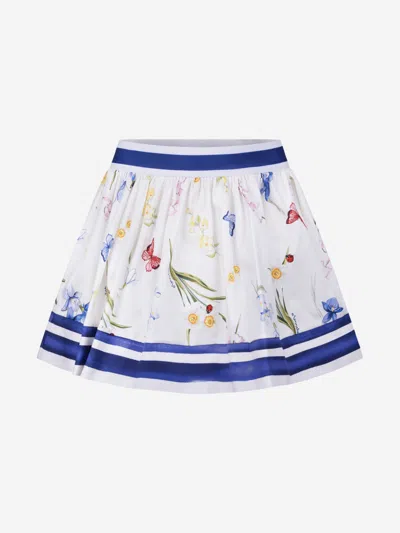 Monnalisa Kids' Girls Skirt - Cotton Floral Skirt 11 Yrs White