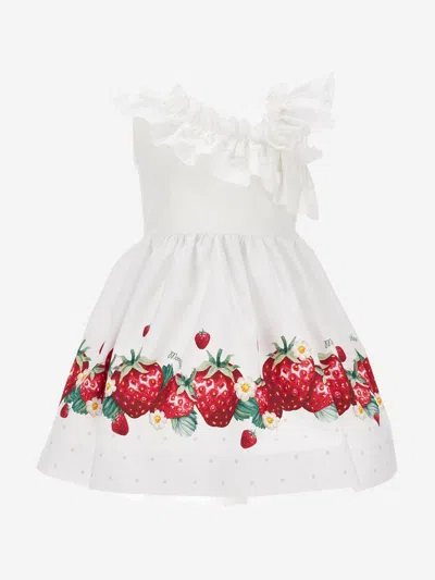 Monnalisa Babies' Girls Strawberry One Shoulder Dress In White