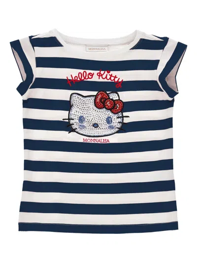 Monnalisa Girls Striped Graphic T-shirt In Blue