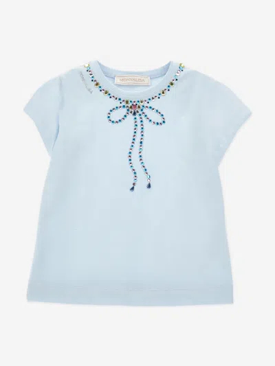Monnalisa Kids' Girls Studded Bow Necklace In Blue