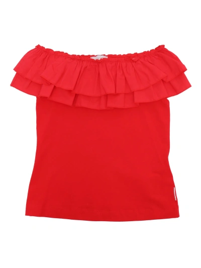Monnalisa Kids' Girls T-shirt With Ruffles In Red