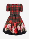 Monnalisa Girls Tartan And Rose Dress In Red