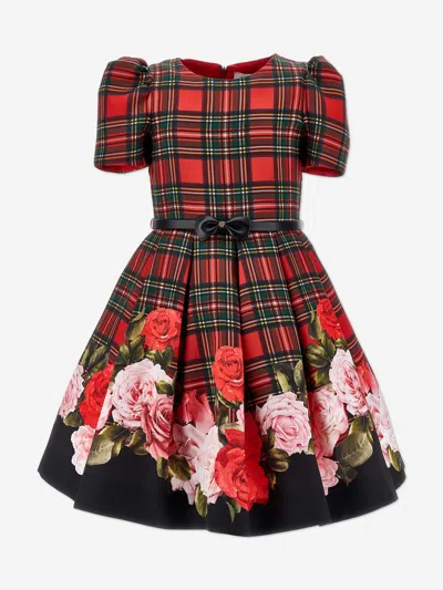 Monnalisa Babies' Girls Tartan And Rose Dress In Red