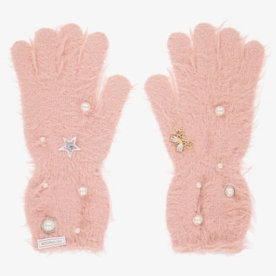 Monnalisa Girls Teen Pink Jewelled Gloves