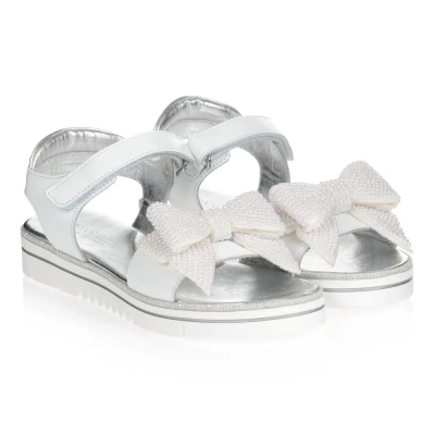 Monnalisa Girls Teen White Bow Logo Sandals