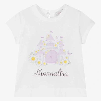 Monnalisa Babies' Girls White Castle Print Cotton T-shirt